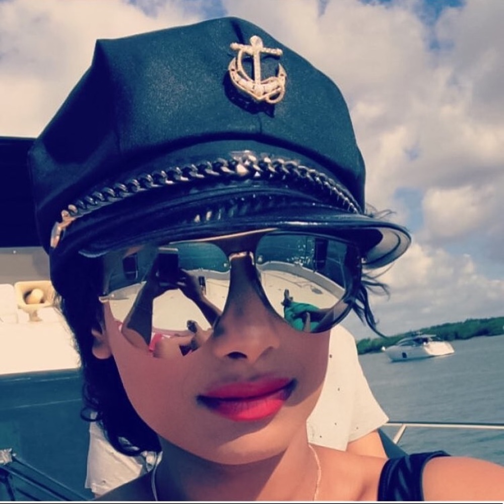 White Sailor Captain Hat with Cherub & Chain Link
